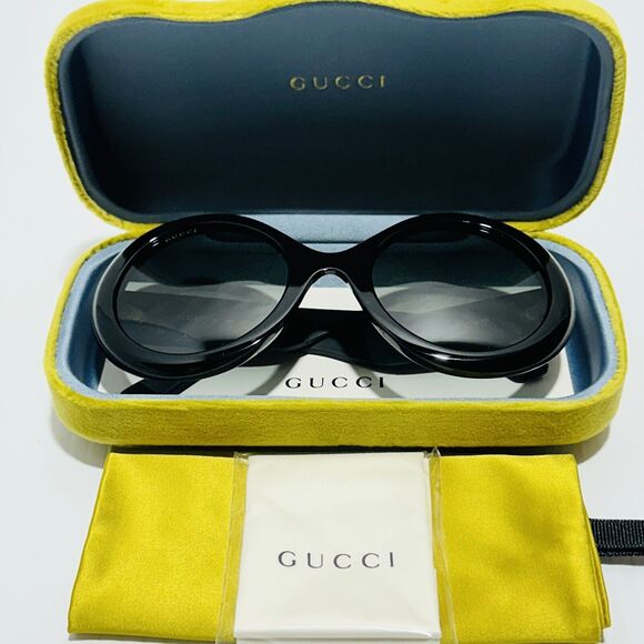Gucci GG0101S 001 53mm Round Sunglasses Matte Black Gradient Lens NWT $465 - Picture 7 of 15